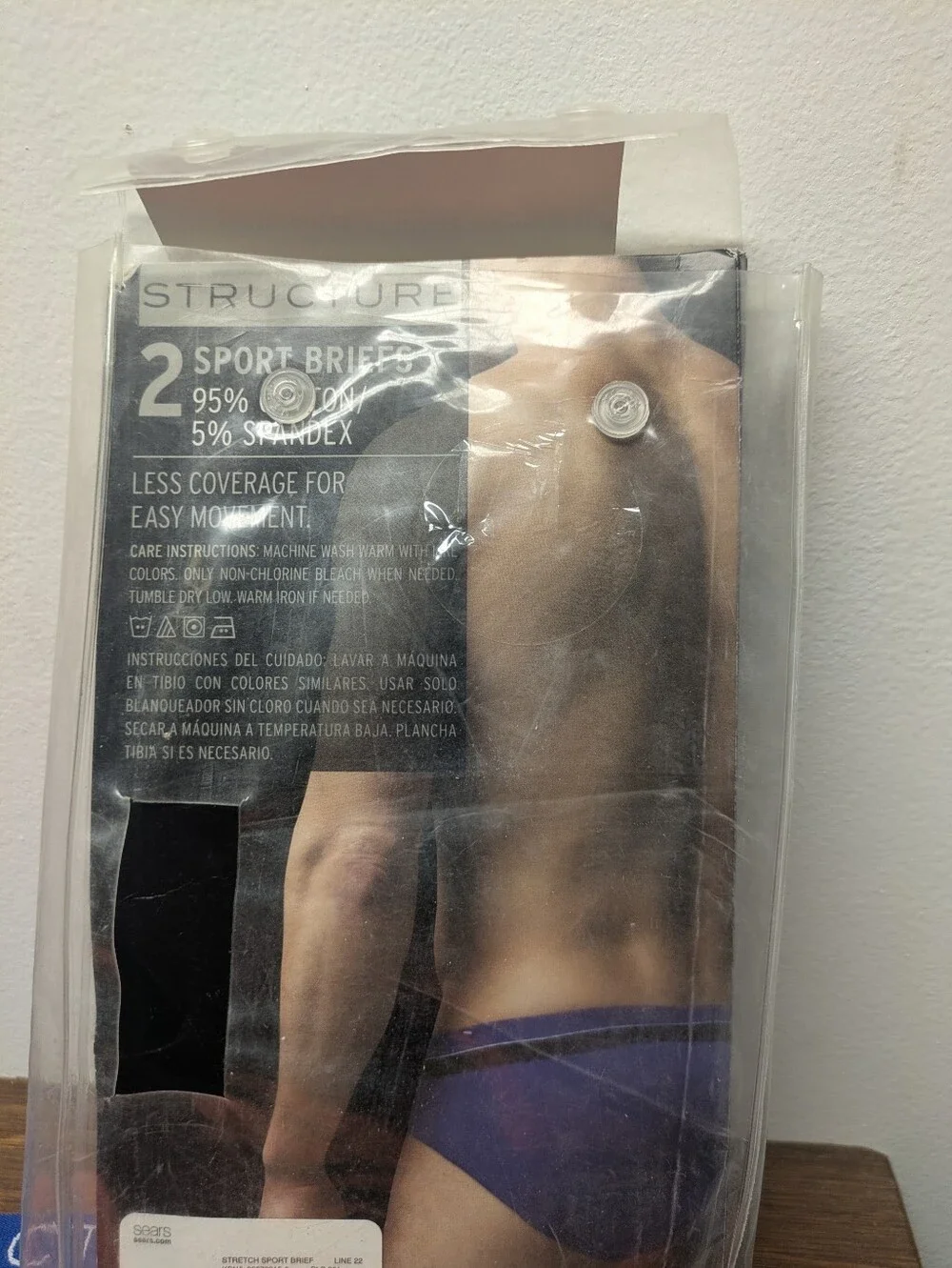 Sm 28-30 Structure Men’s Sport Briefs 2 Pk Blue, Orange 95% Cotton Soft Stretch